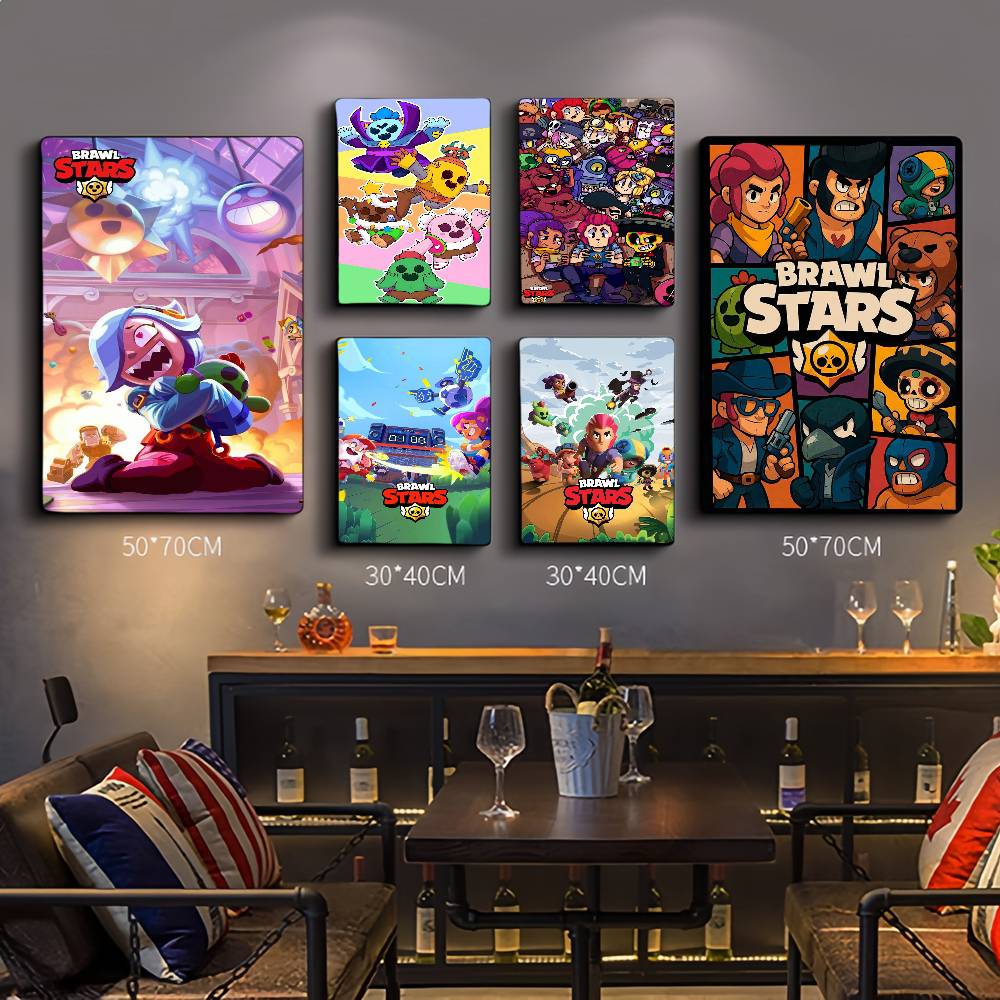 Retro Gaming Art - อะนิเมะเกม Brawl Stars ภาพยนตร์โปสเตอร์ติดผนังแบบย้อนยุคกระดาษคราฟท์สติกเกอร์ DIY ห้องบาร์คาเฟ่ความงามศิลปะภาพวาดติดผนัง