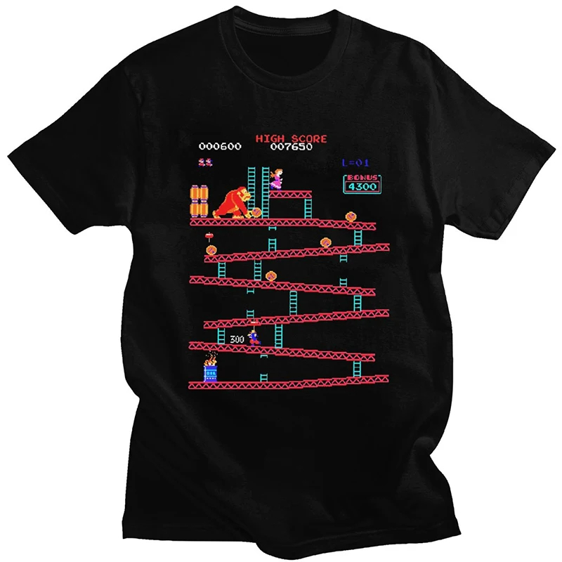 Retro Gaming Aesthetic - เสื้อยืดลายตลก Donkey Kong สำหรับผู้ชาย เสื้อยืดลายเกมอาร์เคด เสื้อยืดวินเทจผ้าฝ้าย
