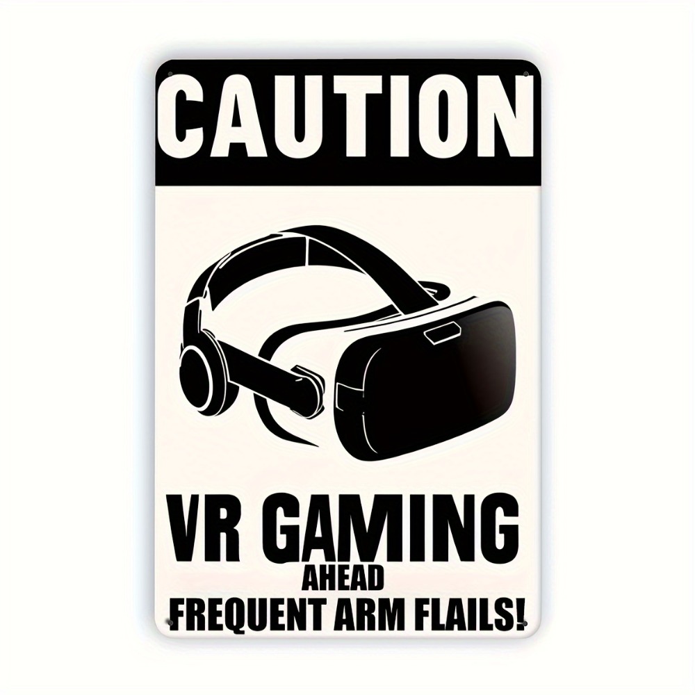 Retro Gaming In Vr - ป้ายโลหะเตือนความปลอดภัยสำหรับเล่นเกม VR 1 ชิ้น ตกแต่งผนังสไตล์เรโทรสำหรับห้องเกม