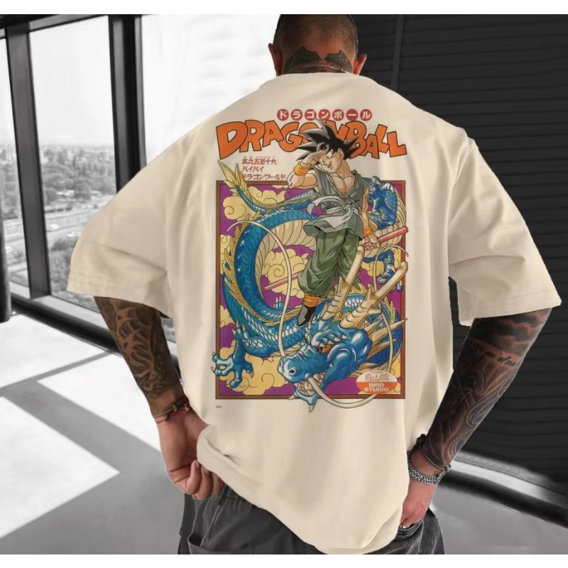 Retro Gaming Art - เสื้อยืดลายดราก้อนบอล คอลเลคชั่นอนิเมะสำหรับผู้ชาย ฤดูร้อน 2025 ทรงหลวม ไซส์ใหญ่
