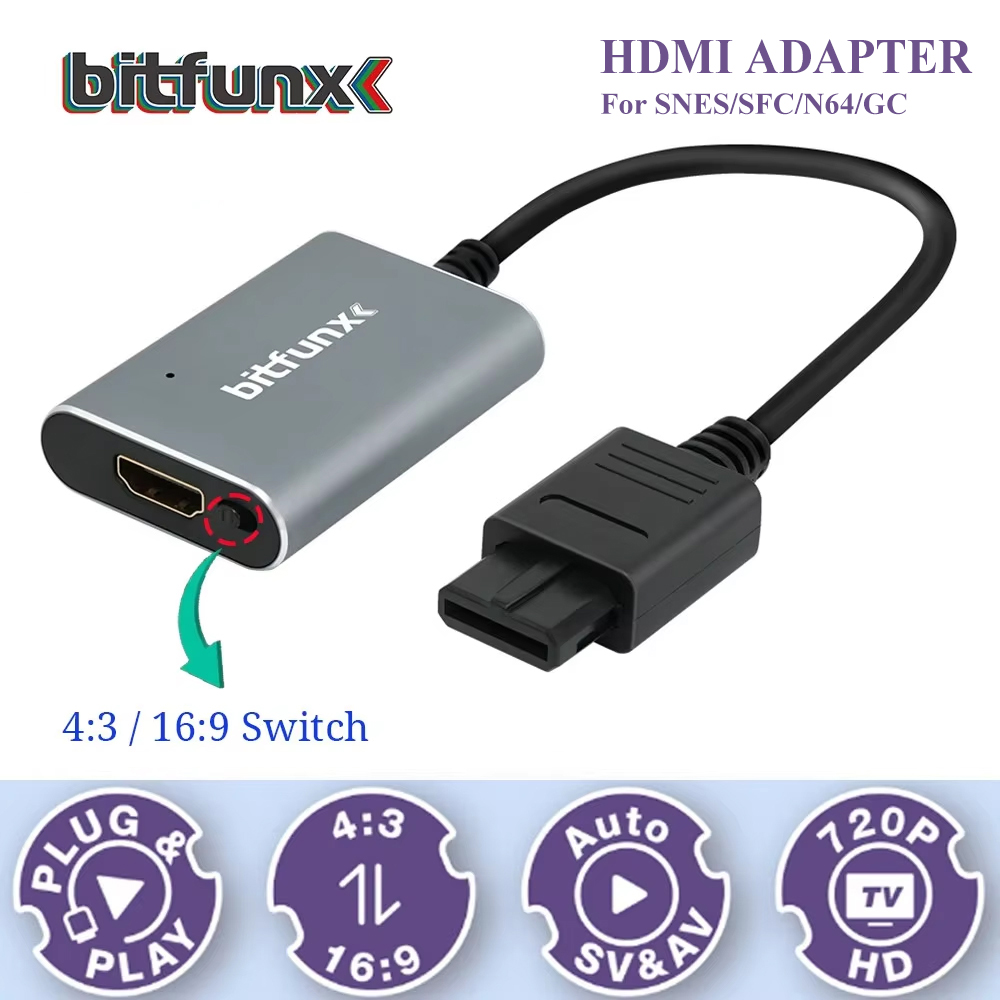 Retro Gaming Art - Bitfunx 720P Svideo/AV ไปยังอะแดปเตอร์ HDMI ตัวแปลงวิดีโอ