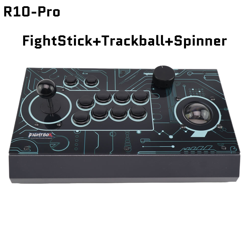 Retro Gaming Joystick - จอยสติ๊กต่อสู้ FightBox R10-PRO พร้อมแทร็กบอลและสปินเนอร์ คอนโทรลเลอร์เกมย้อนยุคสำหรับ PC/PS3/SWITCH