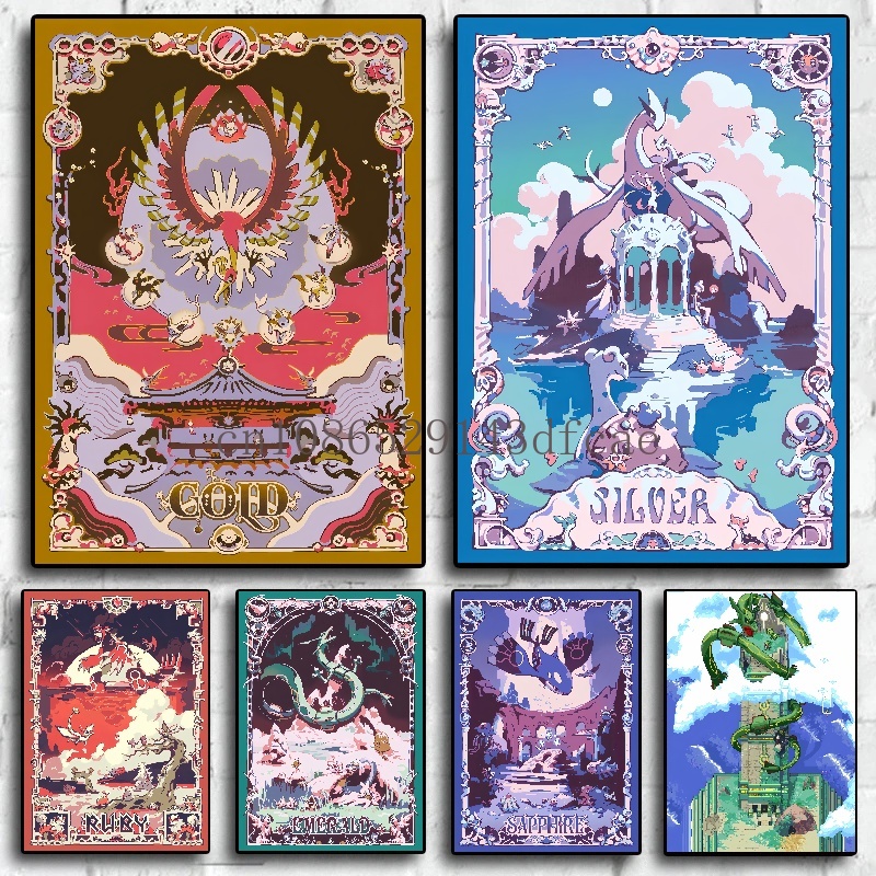 Retro Gaming Art - โปสเตอร์การ์ตูนโปเกมอนย้อนยุคอะนิเมะคลาสสิกภาพศิลปะบนผนังผ้าใบภาพจิตรกรรมการตกแต่งบ้านสมัยใหม่ของขวัญสำหรับเด็ก