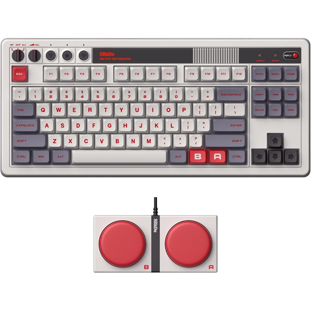 Retro Gaming Uk - คีย์บอร์ดเกมมิ่งแบบ Retro Mechanical พร้อมการเชื่อมต่อ Bluetooth/2.4G/USB-C และปุ่มกด