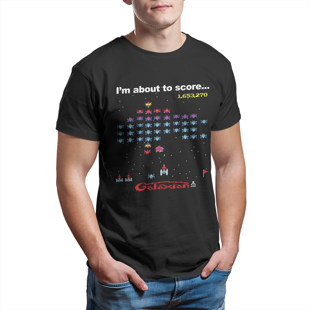 Retro Gaming Juegos - เสื้อยืดสำหรับผู้ชายเกม Mod.01 Arcade Galaga 1981 Space