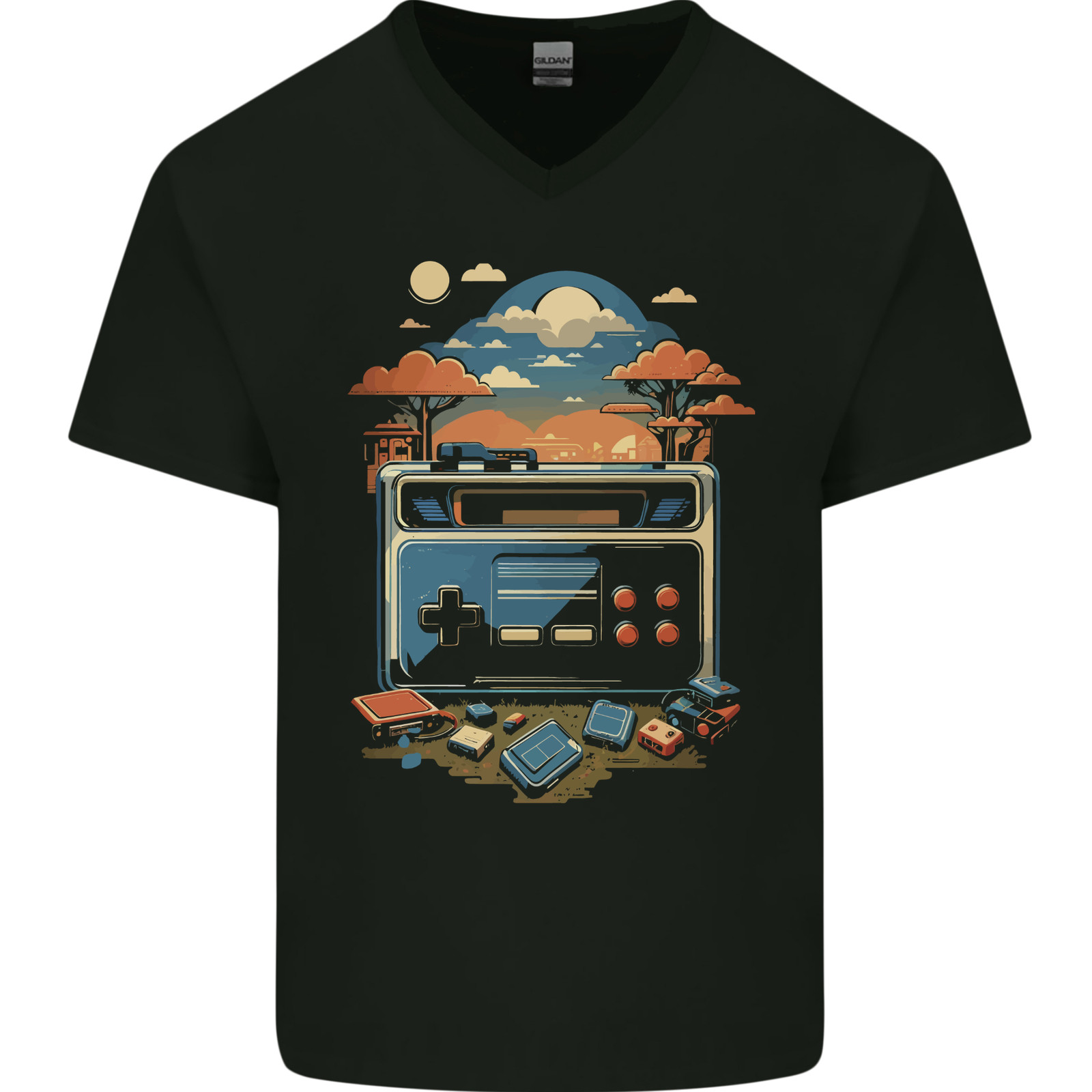 Retro Gaming Juegos - เสื้อยืดคอวีผ้าฝ้ายลายกราฟิกเกมย้อนยุคสำหรับผู้ชาย