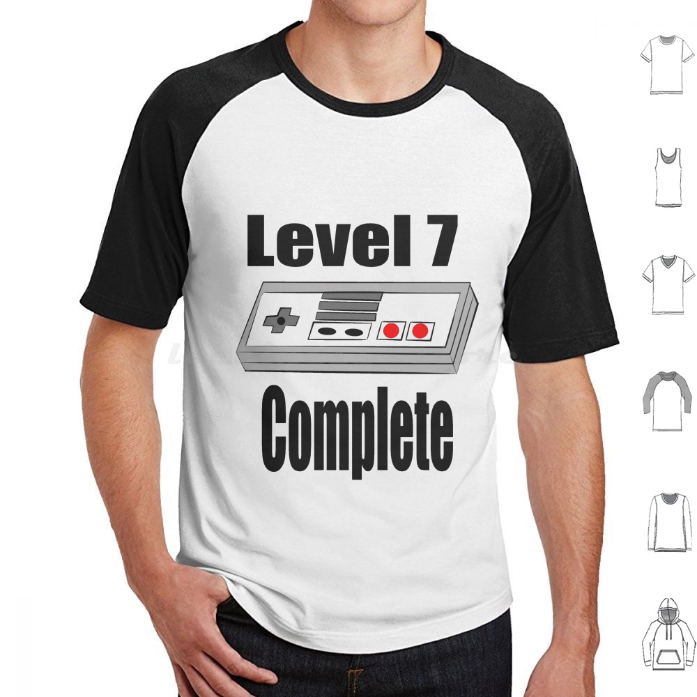 Retro Gaming Shirt - เสื้อยืดลายคอนโทรลเลอร์เกมวันเกิดระดับ 7 ไซส์ใหญ่ ผ้าฝ้าย 100% วันเกิด
