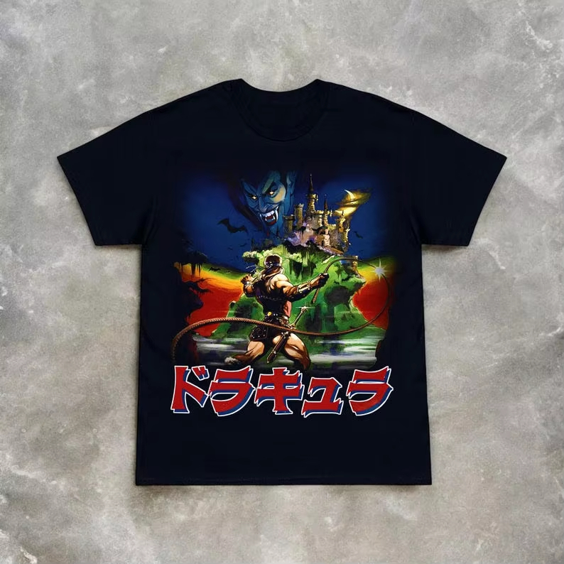 Retro Gaming Shirt - เสื้อยืดลายเกม Castlevania NES Konami สไตล์เรโทรยุค 80