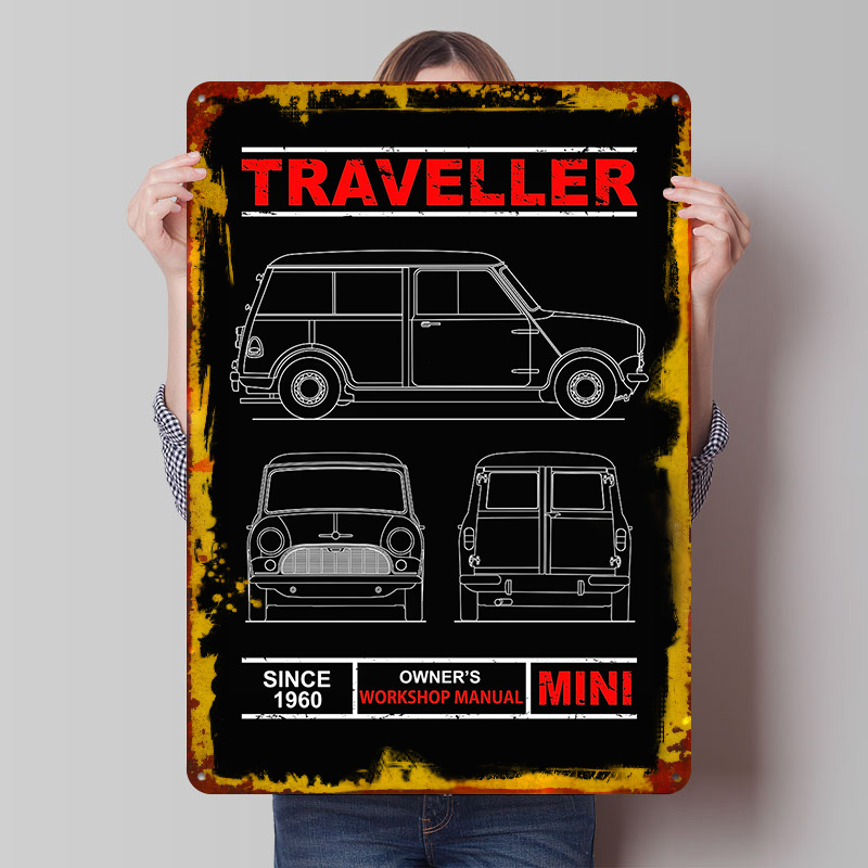 Retro Gaming Uk - ป้ายโลหะวินเทจแบบกำหนดเองลาย UK Car-Traveller Blueprint สำหรับตกแต่งผนัง ป้ายโลหะย้อนยุคสำหรับตกแต่งสำนักงาน