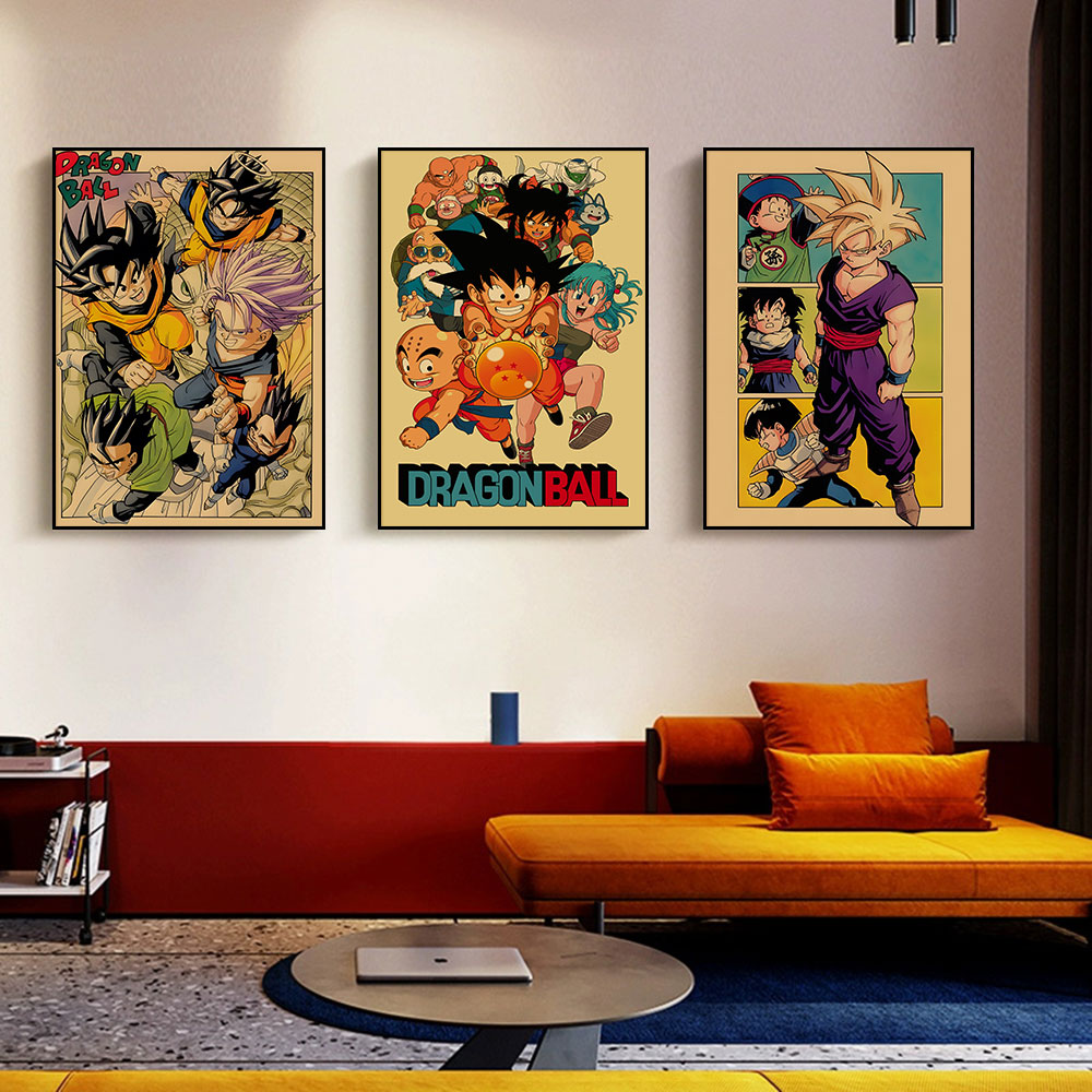 Retro Gaming Art - โปสเตอร์วินเทจรูปดราก้อนบอลฟิกเกอร์อนิเมะต่อพ่วงรูป vegeta goku ศิลปะภาพวาดผ้าใบสำหรับเด็กห้องนอนของขวัญตกแต่งฝาผนัง