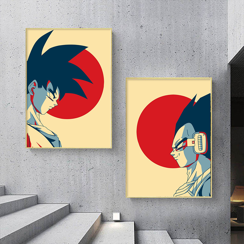 Retro Gaming Art - คลาสสิกอะนิเมะญี่ปุ่นรอบ Dragon Ball Goku Vegeta โปสเตอร์