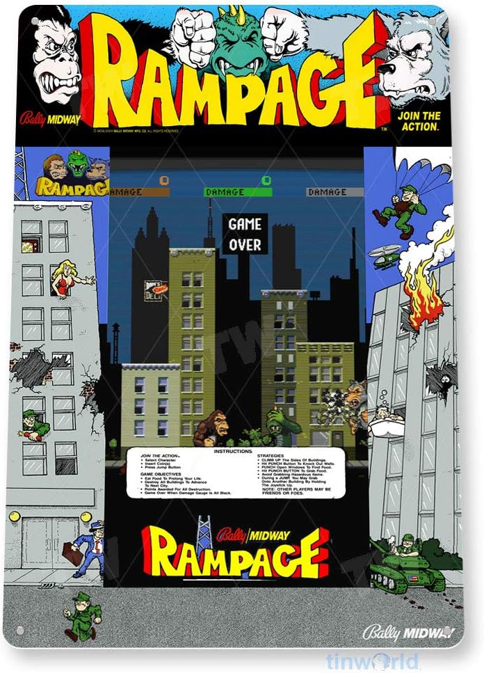 Retro Gaming Shop - ป้ายโลหะ TIN SIGN Rampage Arcade ป้ายสำหรับห้องเกม