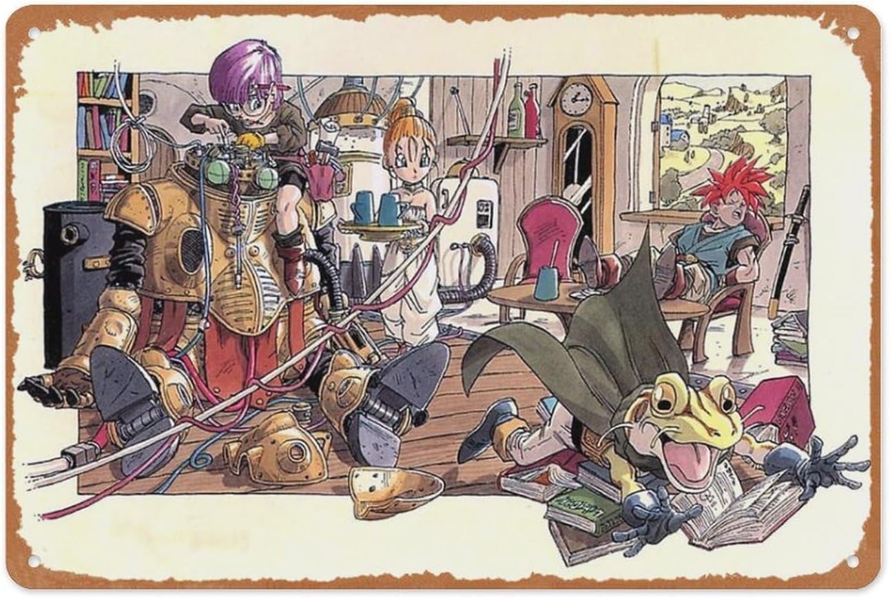 Retro Gaming Art - ป้ายโลหะเกมย้อนยุค - ศิลปะติดผนังวิดีโอโครโนทริกเกอร์ | ของตกแต่งสไตล์คลาสสิกสำหรับห้องเล่นเกม
