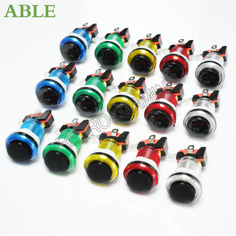 Retro Gaming Shop - 12Pcs 6สี28มม.หลุม5V/12V LED Pushปุ่ม3 Pin MicroswitchสีดำสำหรับDIY