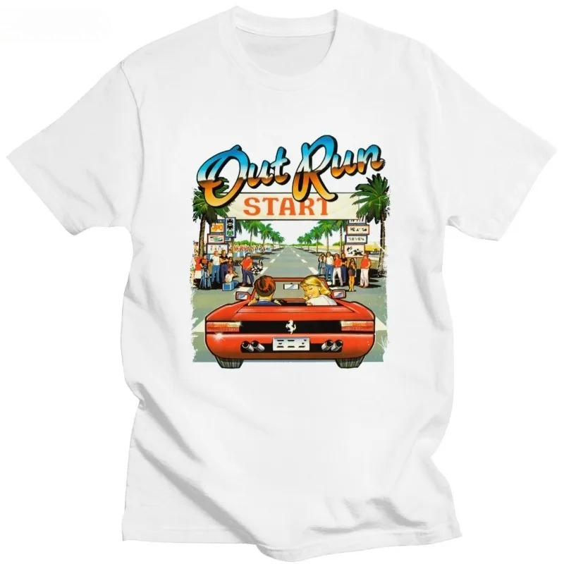 Retro Gaming Shirt - ญี่ปุ่นอาเขตแข่งวิดีโอเกม OutRun เสื้อยืดสตรีแขนสั้น 80s Retro Harajuku